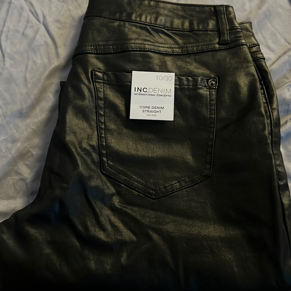 INC International Concepts Black Faux-Leather Straight-Leg Pants